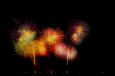 Fireworks and fireworks celebrating black background with copy space
