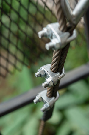 Metal and cable on natural background blurの写真素材