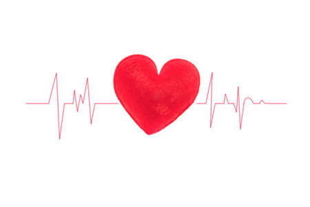 Red heart with wave graph on white background with copy space on medical conceptの写真素材