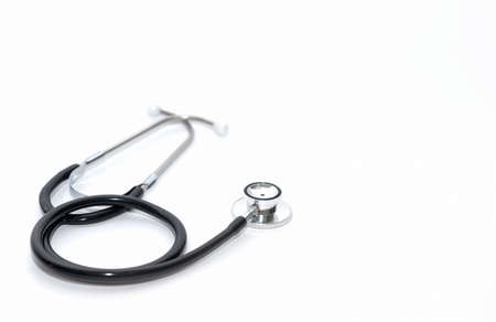 Medical concept stethoscope on white background with copy spaceの写真素材