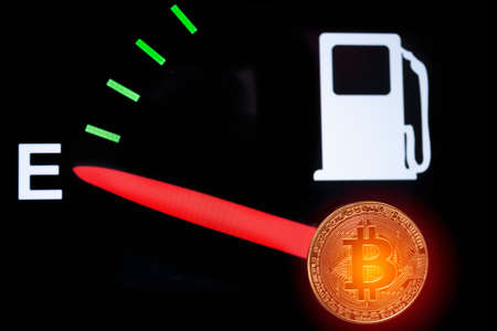 Bitcoin, derived from the concept of a dashboard, car fuel mileage, closed on a financial...