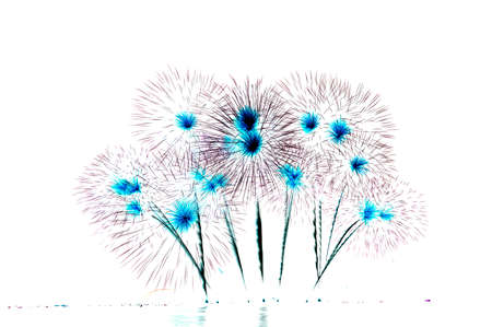 Beautiful abstract fireworks on white background with copy space.の写真素材