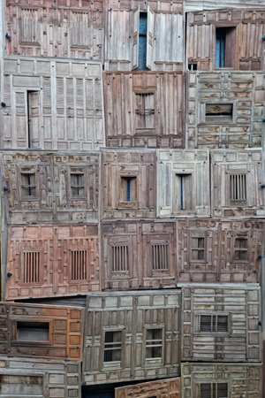 Old wooden windows hidden in textures and abstract traditional backgrounds.の写真素材