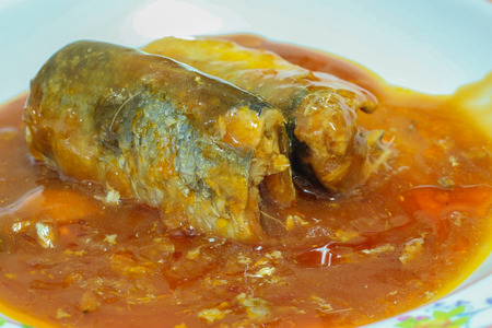 Canned fish in tomato sauceの写真素材
