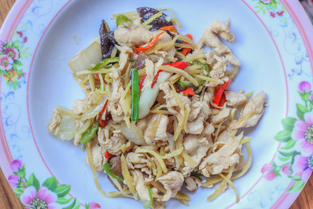 Chicken fried with gingerの写真素材