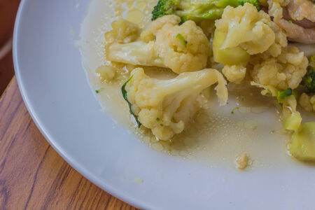 Cauliflower fried with oyster sauce in Thailand ingredient  -Cauliflower and Broccoli -oyster sauce  -porkの写真素材