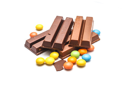 Wafer chocolate and chocolate Colorful beadsの写真素材