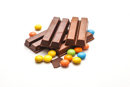 Wafer chocolate and chocolate Colorful beadsの写真素材