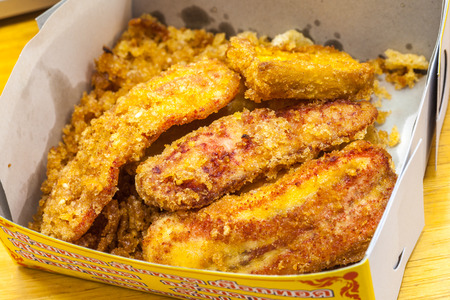 Fried Bananas in white box - Thai Snackの写真素材