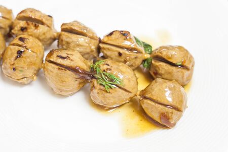 Thai Grilled meat ball with sweet spicy sauceの写真素材