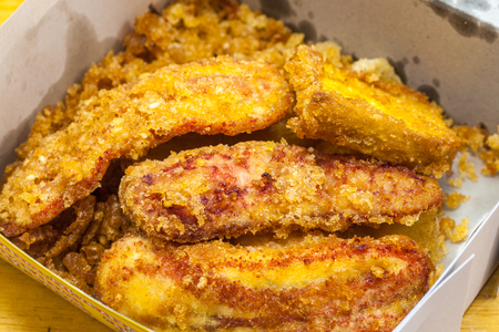 Fried Bananas in white box - Thai Snackの写真素材