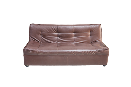 brown leather sofa isolate on white backgroundの写真素材