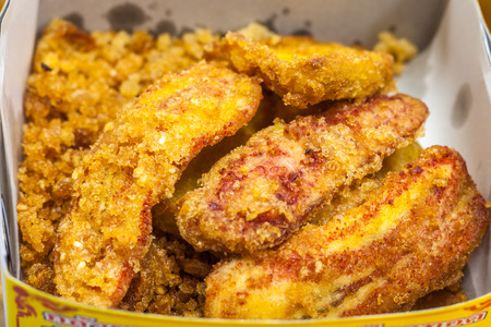 Fried Bananas in white box - Thai Snackの写真素材