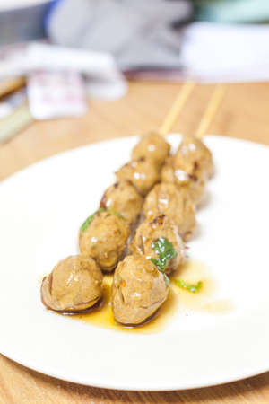 Thai Grilled meat ball with sweet spicy sauceの写真素材