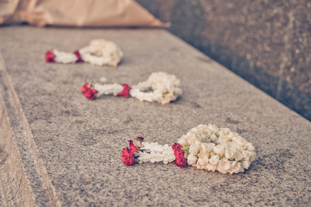 Jasmine garland , The flower in Thai Traditional Style , Vintage filterの写真素材