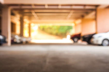 Blur image of car park on buildingの写真素材