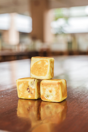 Close up of cube red bean bunの写真素材