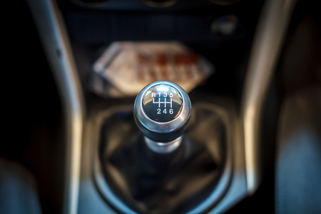 Six speed gear shift in car . Gear transmission.