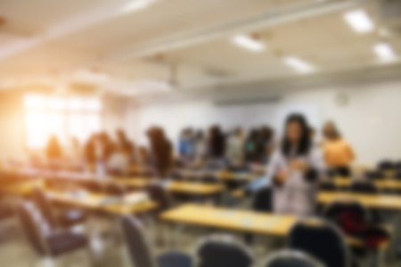 Blur image of Teachers and students are talking about in class and sun lightの写真素材