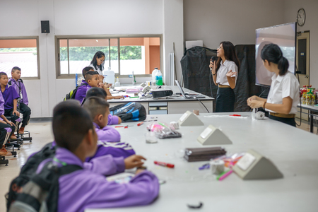CHIANG-RAI THAILAND-AUG 16: Students in Chiang Rai Province do science day activities at Mae Fah Luang University on august 16, 2017 at Mae Fah Luang University , Chiang-rai Thailand.のeditorial素材