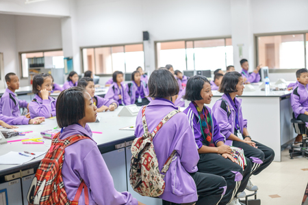 CHIANG-RAI THAILAND-AUG 16: Students in Chiang Rai Province do science day activities at Mae Fah Luang University on august 16, 2017 at Mae Fah Luang University , Chiang-rai Thailand.のeditorial素材