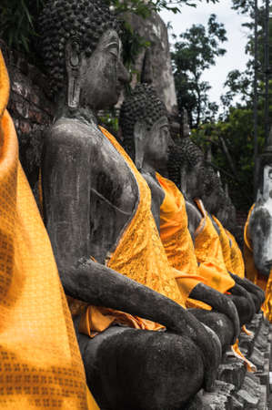 Ruin of ancient buddha temple in Ayutthaya thailandの写真素材