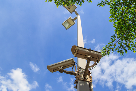 streetlight with blue sky.