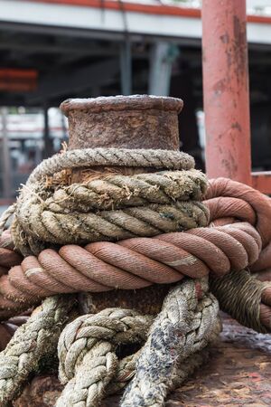 Coils of rope background on harborの写真素材