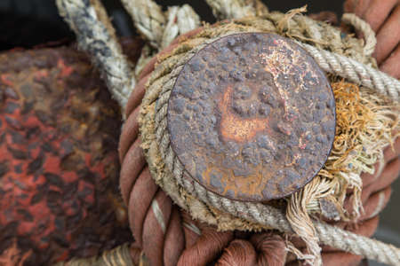 Coils of rope background on harborの写真素材