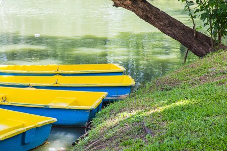 Yellow  Boats in the public parkの写真素材
