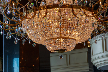 Big luxury chandelier with lot of crystals.の写真素材