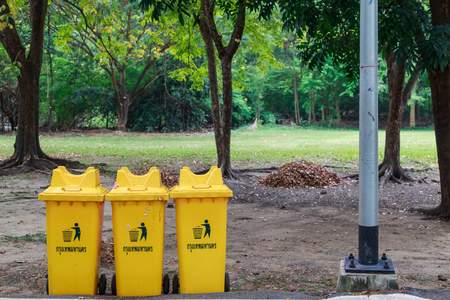 recycle bins in the parkの写真素材