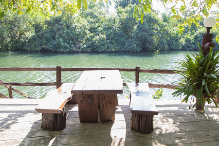 picnic tables in the parkの写真素材