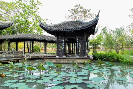 Pavilion of old Chinese style in public parkのeditorial素材