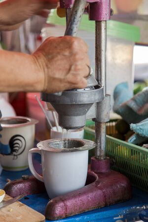 Old metal fruit vegetable juice press squeeze machineの写真素材