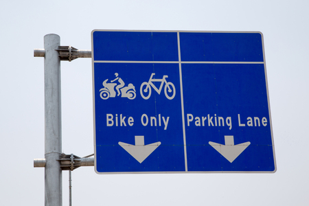 Bike lane signpost for bicycle and motorcycle in Thailandの写真素材