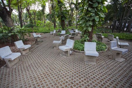 stone walkway in the outdoor green gardenの写真素材