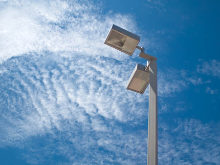 Rectangular street light against the sky.の写真素材