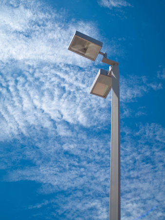 Rectangular street light against the sky.の写真素材