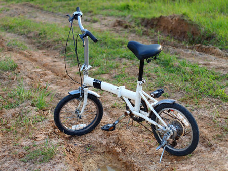 Kids bicycle parked on the yard.の写真素材