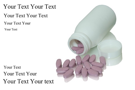 Violet pill with white bottleの写真素材