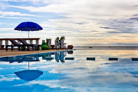 Swimming pool and sun rise at pranburi,prachuabki rikhun province,Thailand のeditorial素材