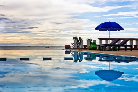 Swimming pool and sun rise at pranburi,prachuabki rikhun province,Thailand のeditorial素材