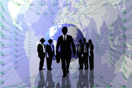 Success abstract background with earth and teamwork on silhouettes の写真素材