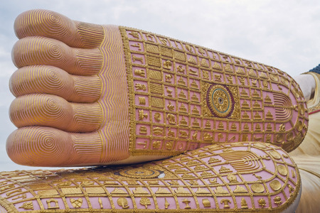 footprint of golden buddha,Phrae of thailand の写真素材