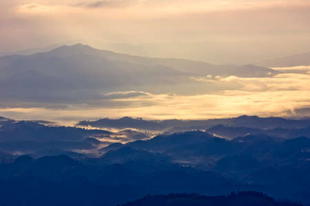 Hills and misty in the morning at kunsatarn,Nan ,Thailand の写真素材