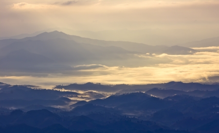 Hills and misty in the morning at kunsatarn,Nan ,Thailand の写真素材
