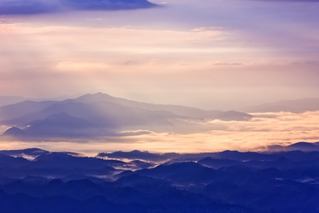 Hills and misty in the morning at kunsatarn,Nan ,Thailand の写真素材