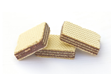 Wafers with chocolate on a white backgroundの写真素材