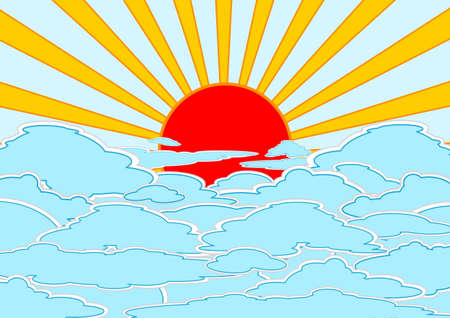 vector illustration of sunburt and cloud on the skyのイラスト素材